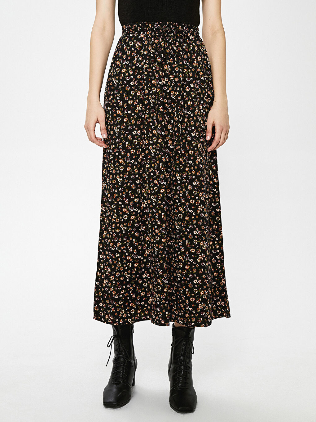 Elastic Waist Floral Printed Belmando Fabric Woman Skirt-3