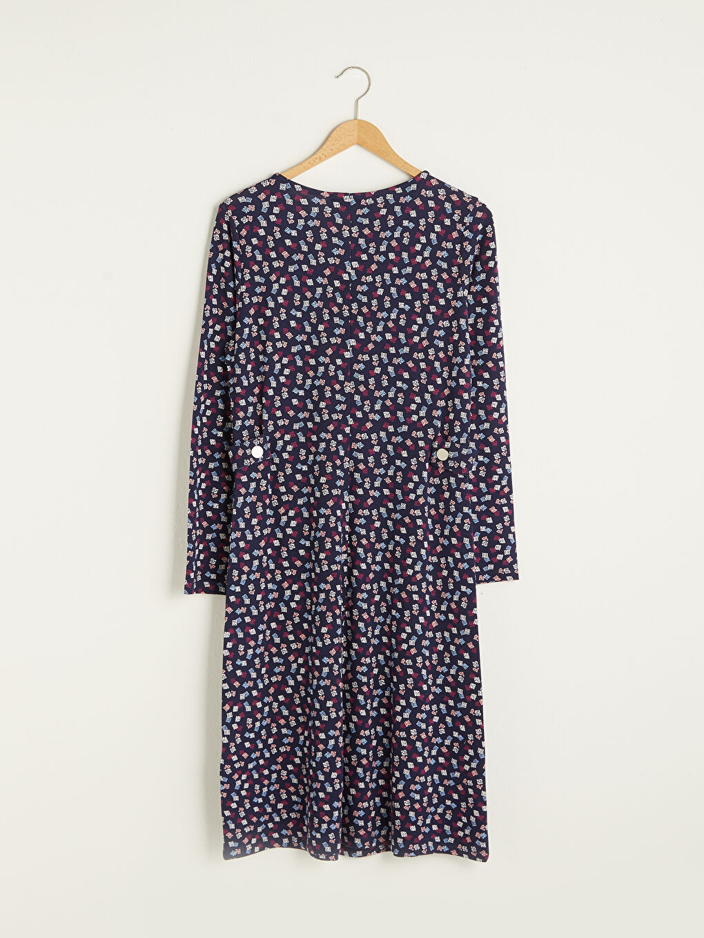 فستان نسائي بقماش جسر بنمط مطبوع برقبة دائرية وأكمام طويلة وقصة A-5