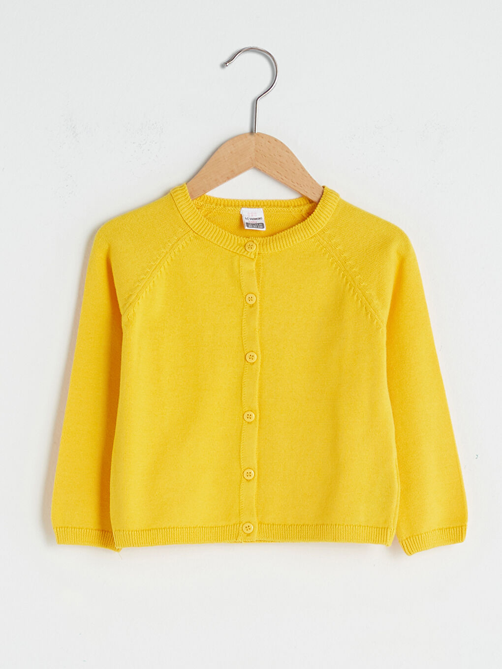 Sarı Bisiklet Yaka Uzun Kollu Kız Bebek Triko Hırka