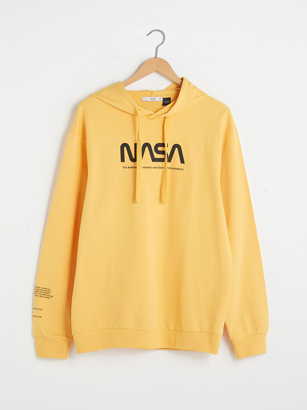 Sarı Uzun Kollu Nasa Baskılı Erkek Hoodie-8