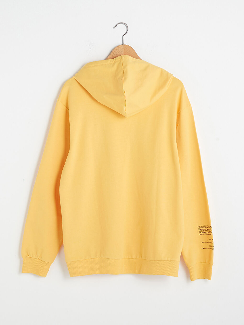 Sarı Uzun Kollu Nasa Baskılı Erkek Hoodie-9