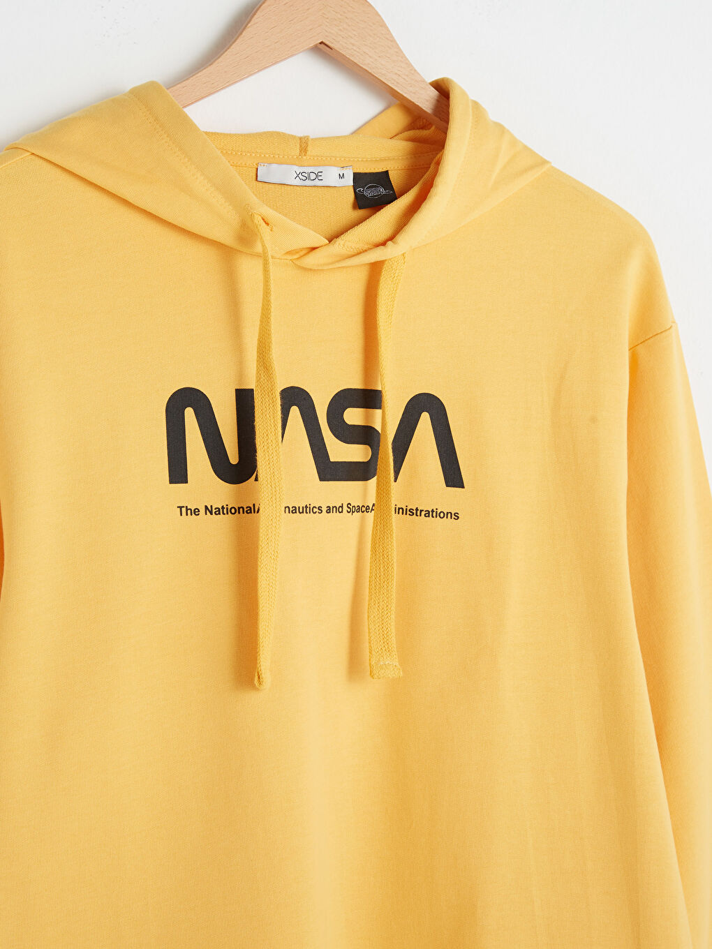 Sarı Uzun Kollu Nasa Baskılı Erkek Hoodie-11