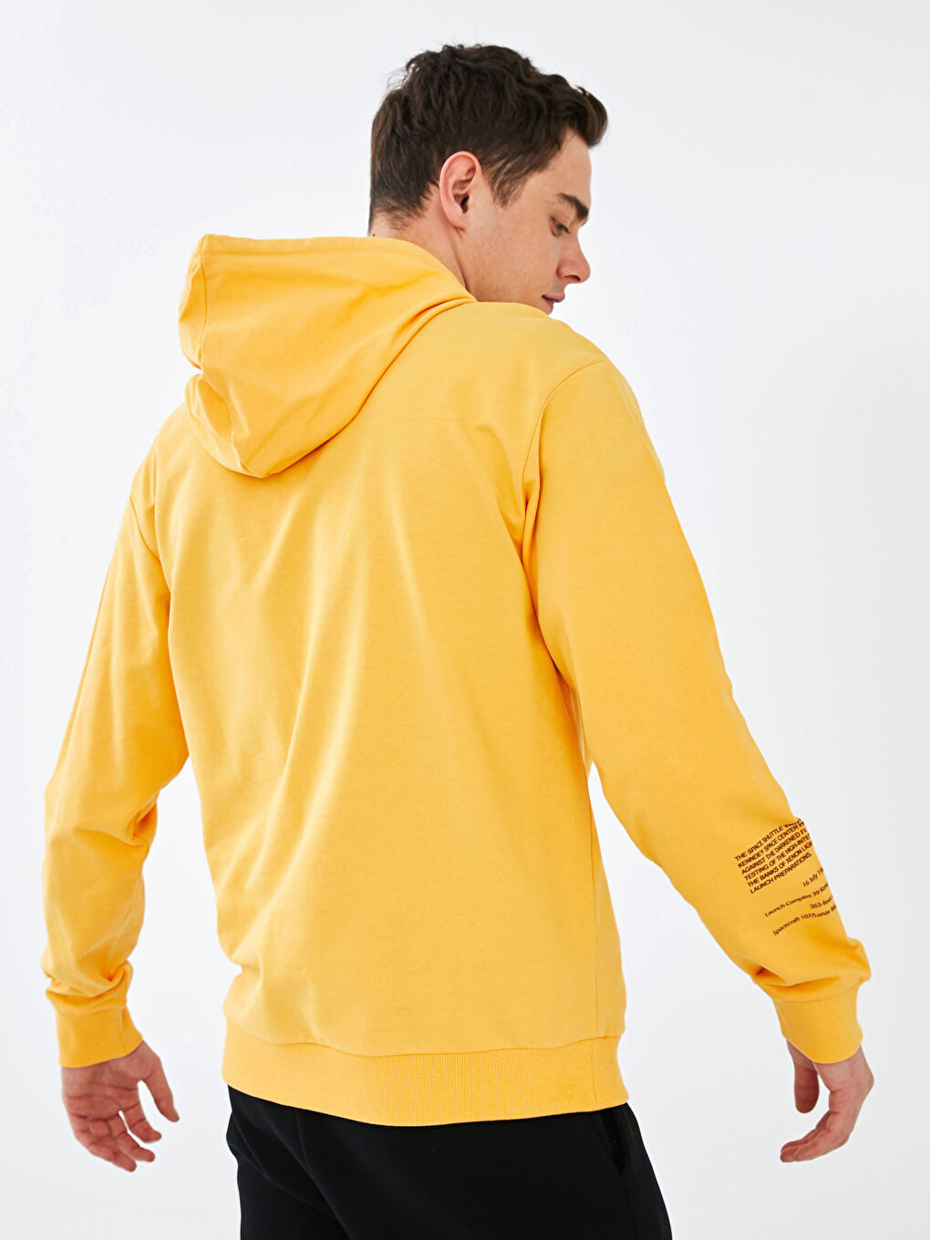 Sarı Uzun Kollu Nasa Baskılı Erkek Hoodie-6