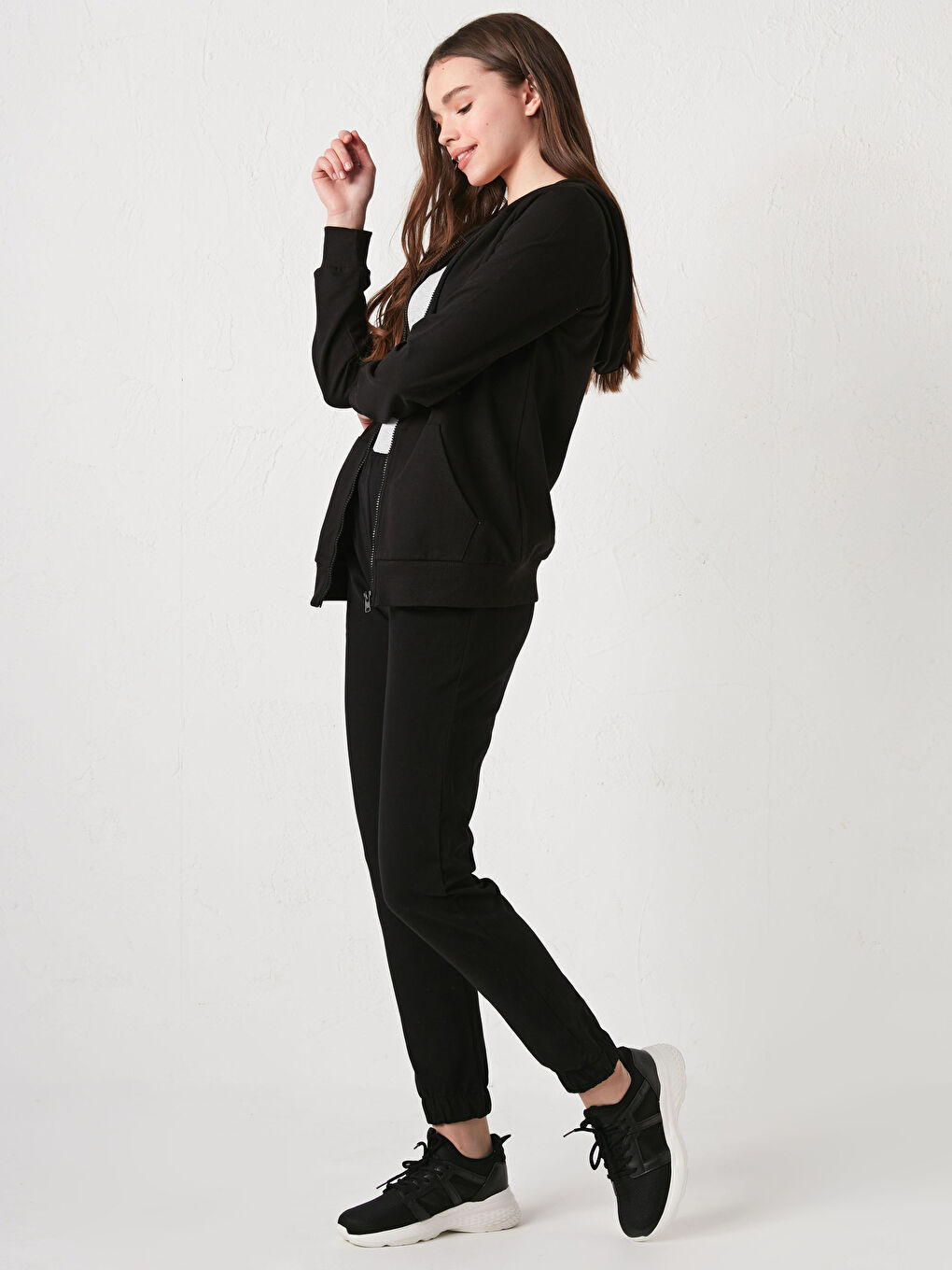 Hooded Collar Long Sleeve Zippered Women's Cardigan-2