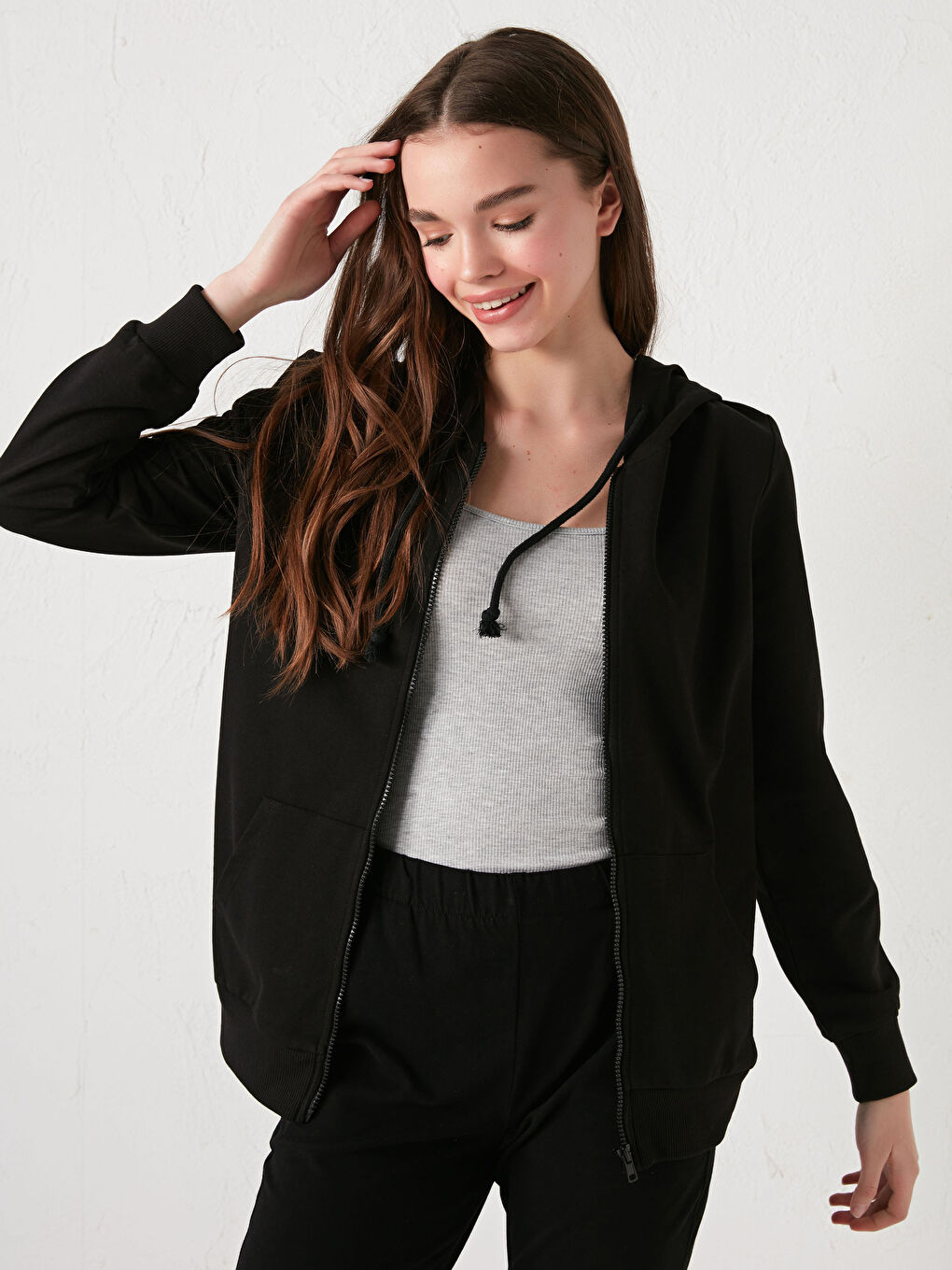 Hooded Collar Long Sleeve Zippered Women's Cardigan-4