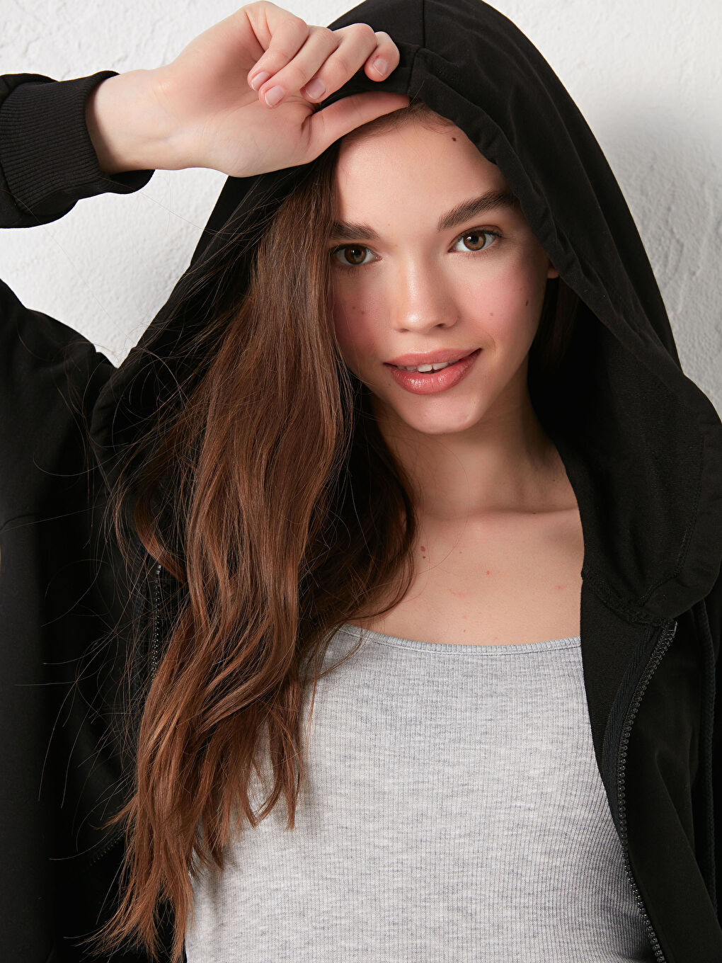 Hooded Collar Long Sleeve Zippered Women's Cardigan-1