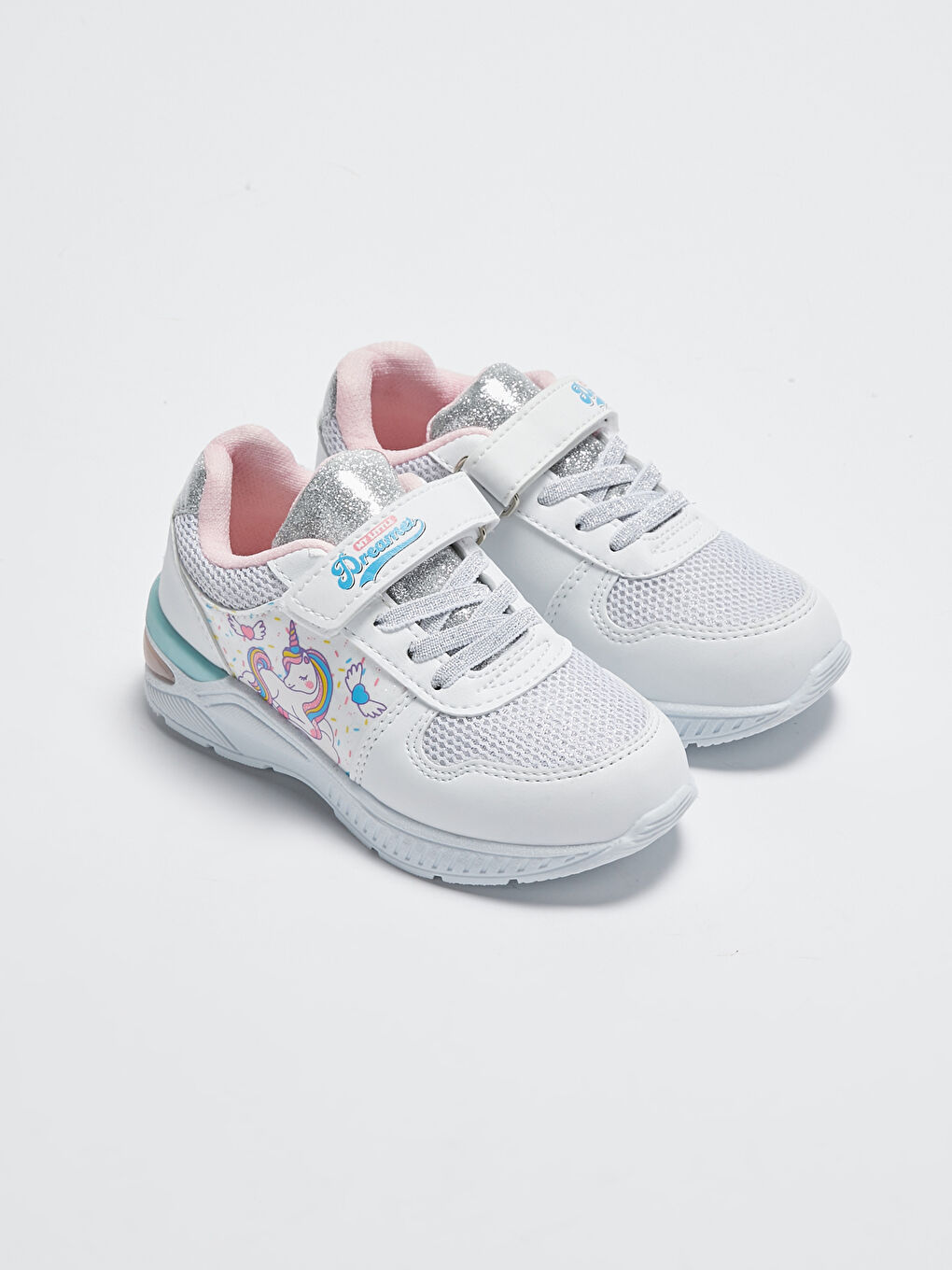 Beyaz File Detaylı Işıklı Cırt Cırtlı Kız Çocuk Spor Ayakkabı