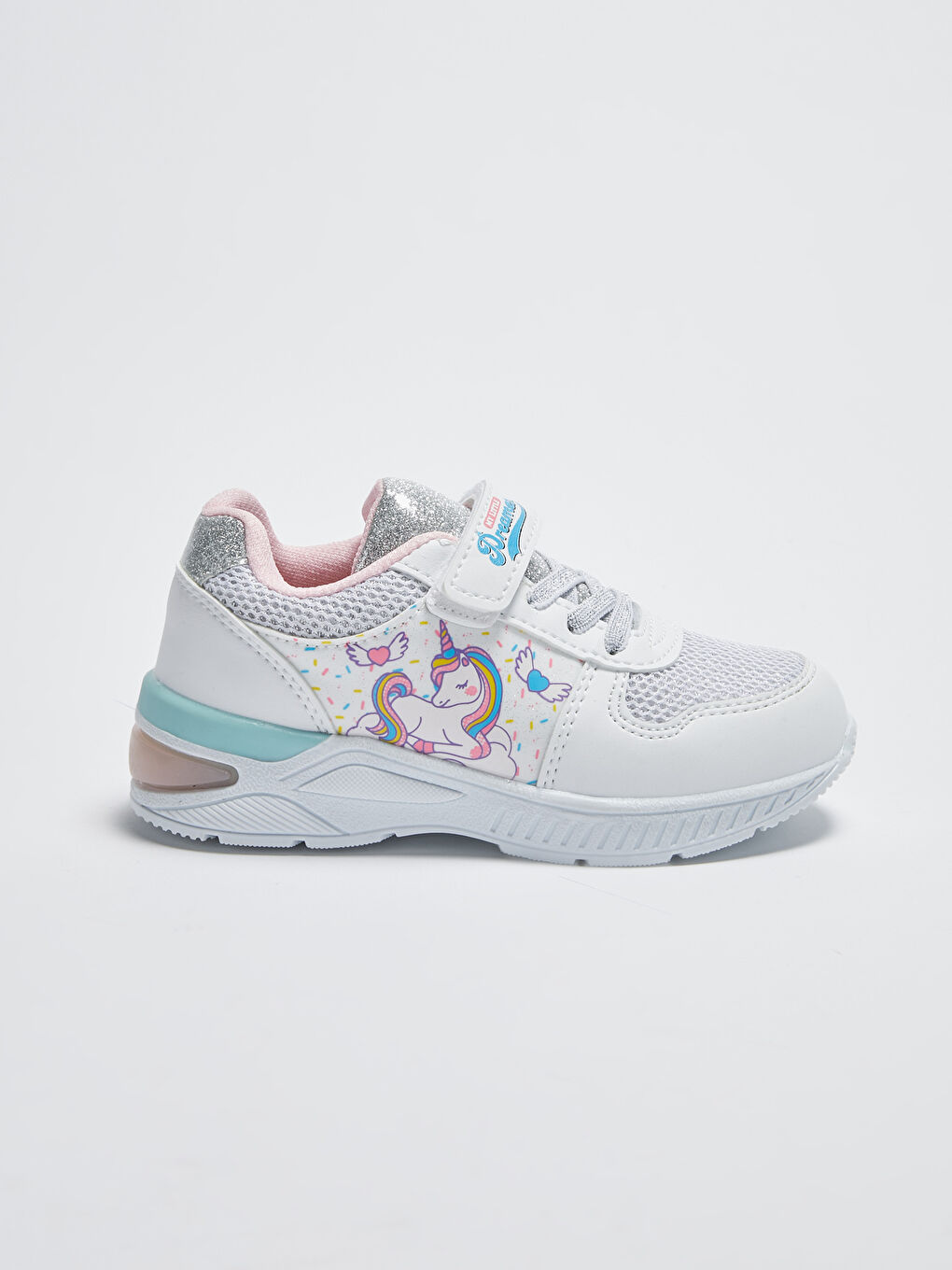 Beyaz File Detaylı Işıklı Cırt Cırtlı Kız Çocuk Spor Ayakkabı-1