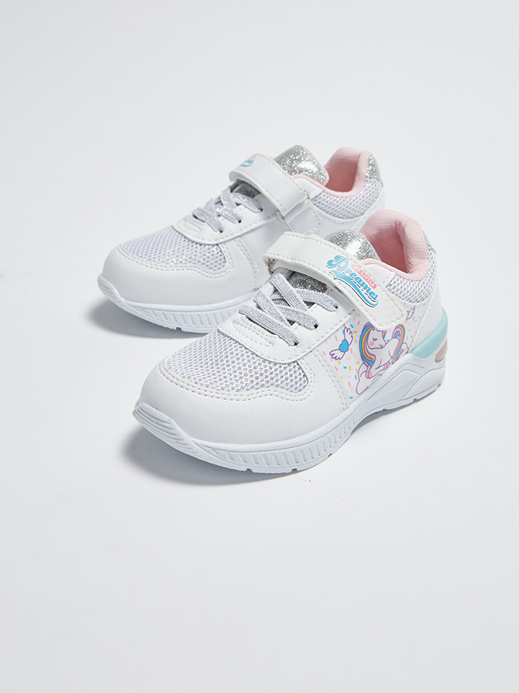 Beyaz File Detaylı Işıklı Cırt Cırtlı Kız Çocuk Spor Ayakkabı-2