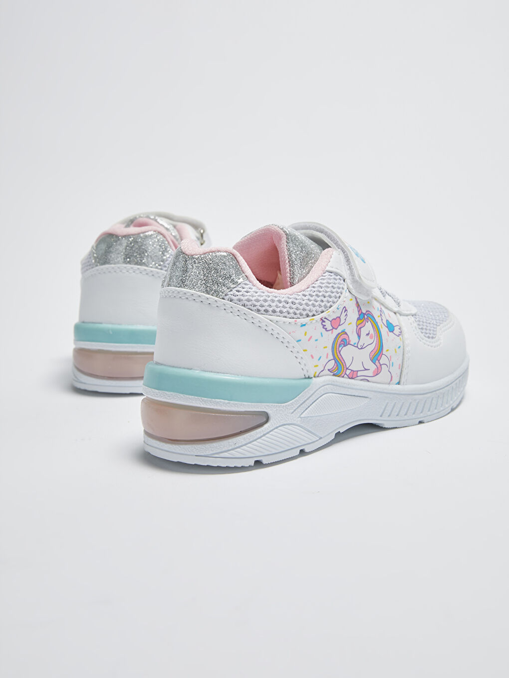 Beyaz File Detaylı Işıklı Cırt Cırtlı Kız Çocuk Spor Ayakkabı-4