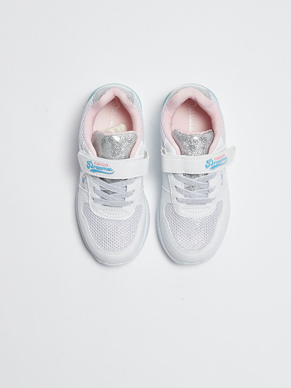 Beyaz File Detaylı Işıklı Cırt Cırtlı Kız Çocuk Spor Ayakkabı-5