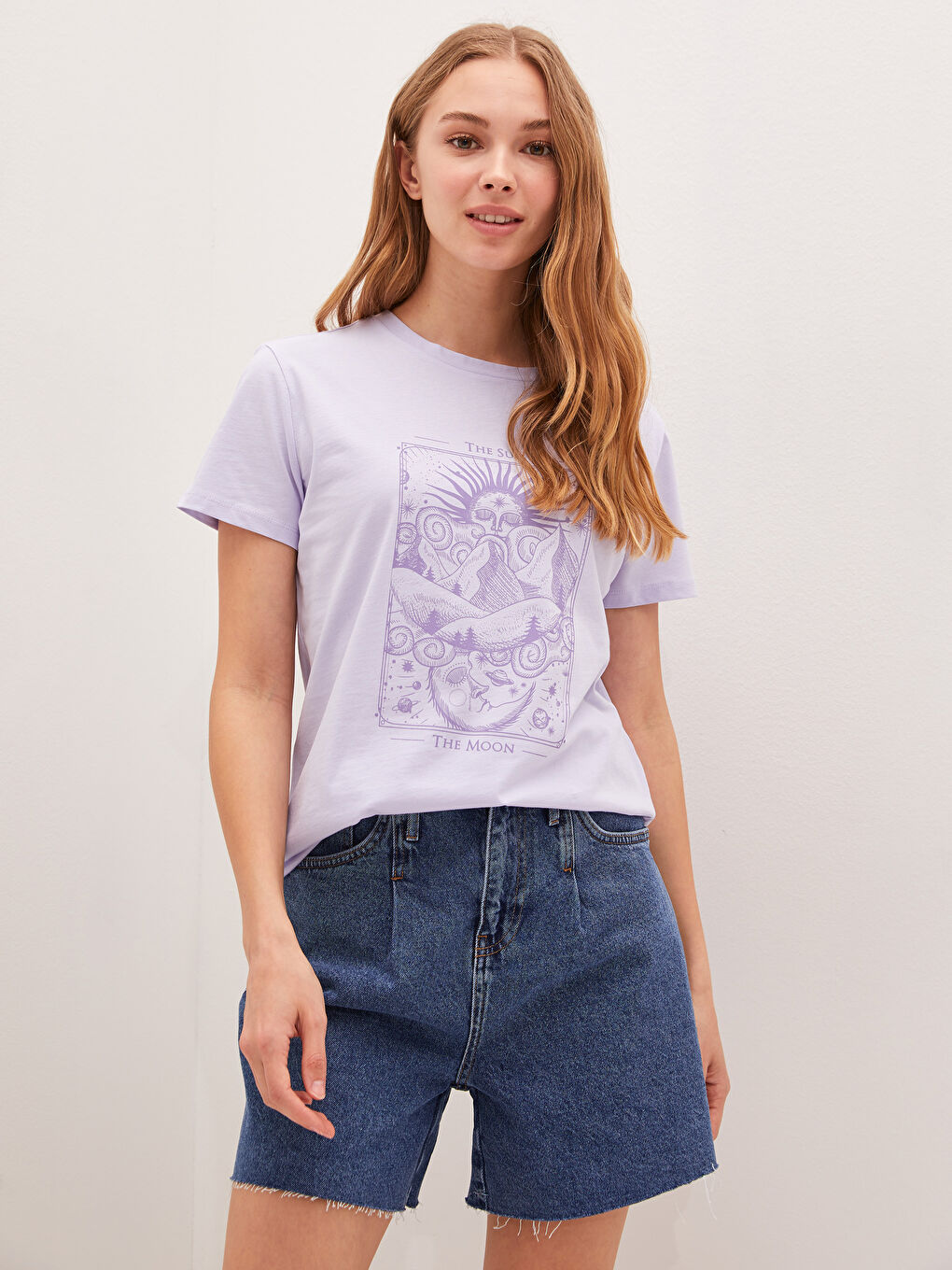 Crew Neck Printed Short Sleeve Cotton Women's T-shirt