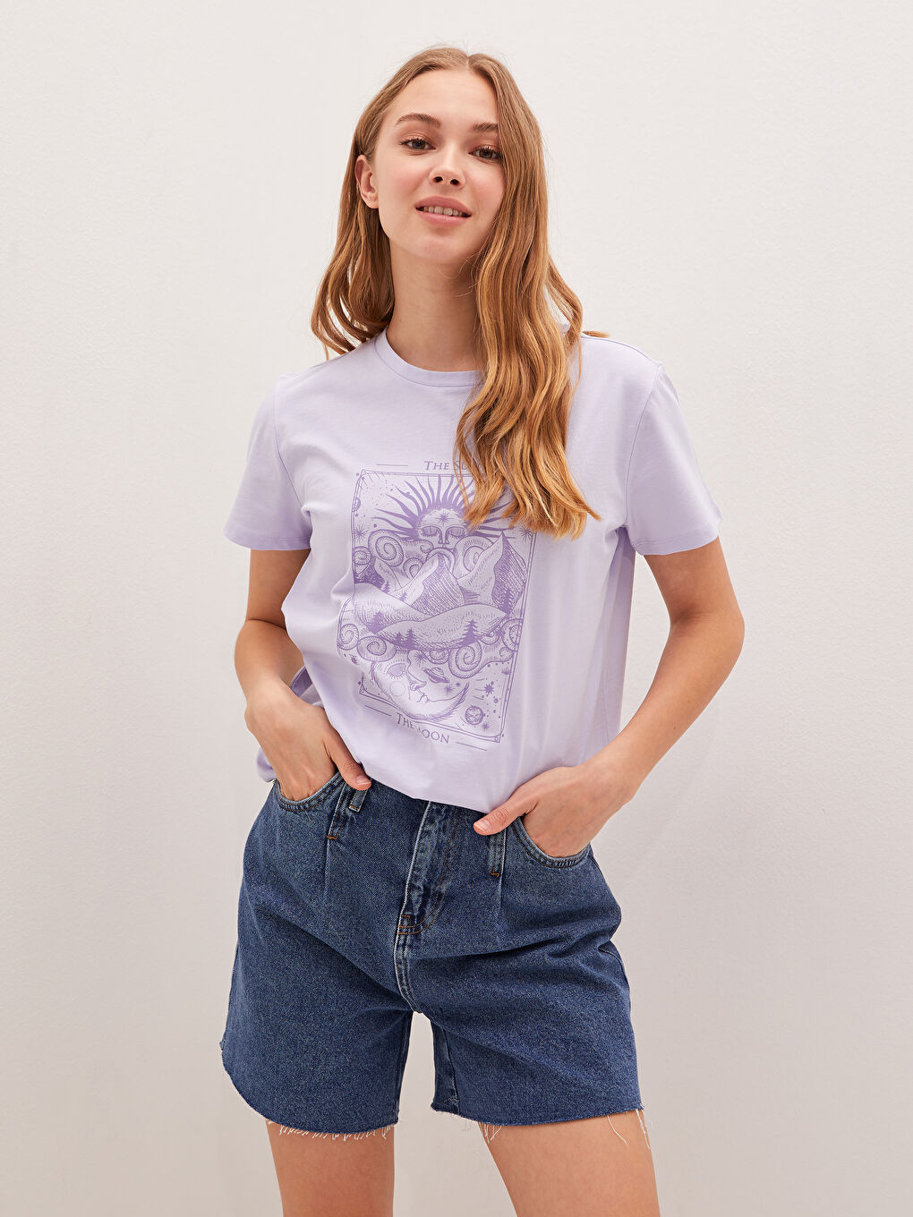 Crew Neck Printed Short Sleeve Cotton Women's T-shirt-1