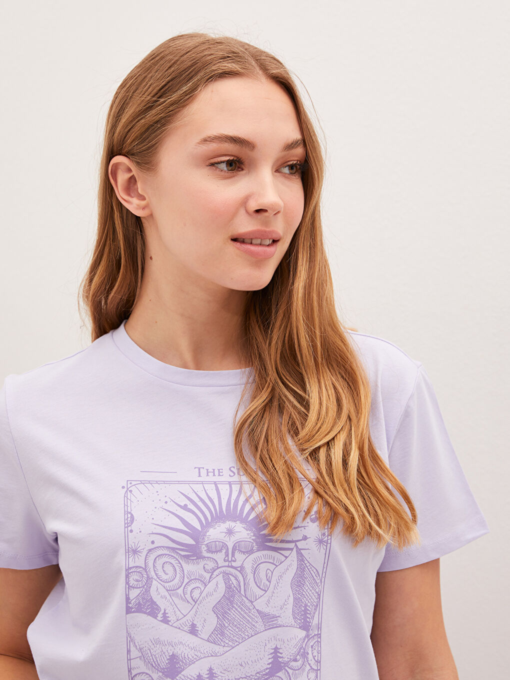 Crew Neck Printed Short Sleeve Cotton Women's T-shirt-2