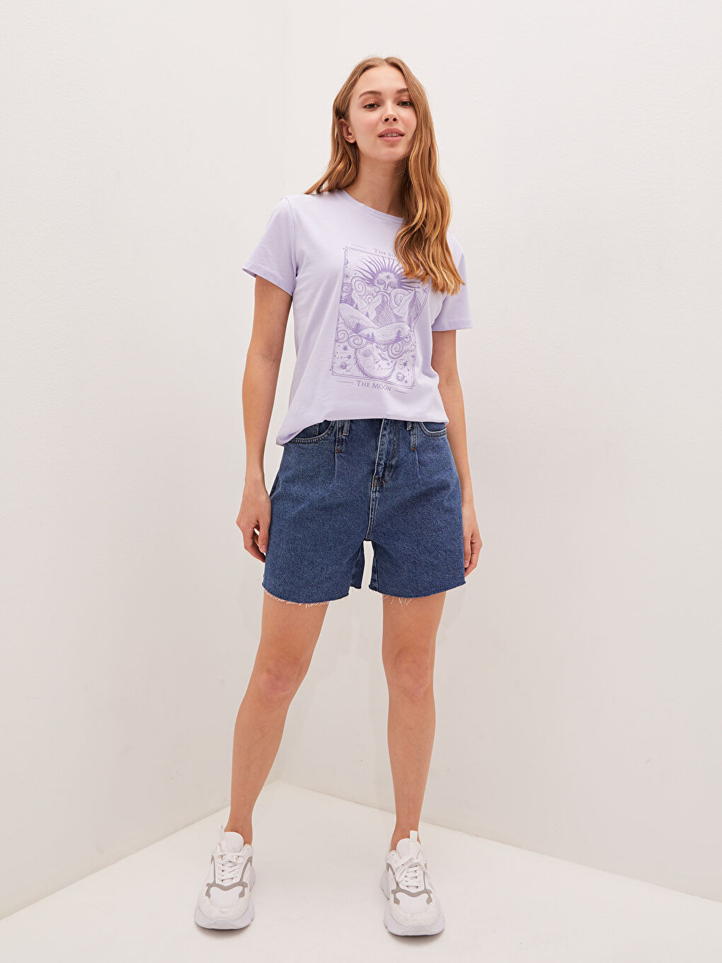 Crew Neck Printed Short Sleeve Cotton Women's T-shirt-3