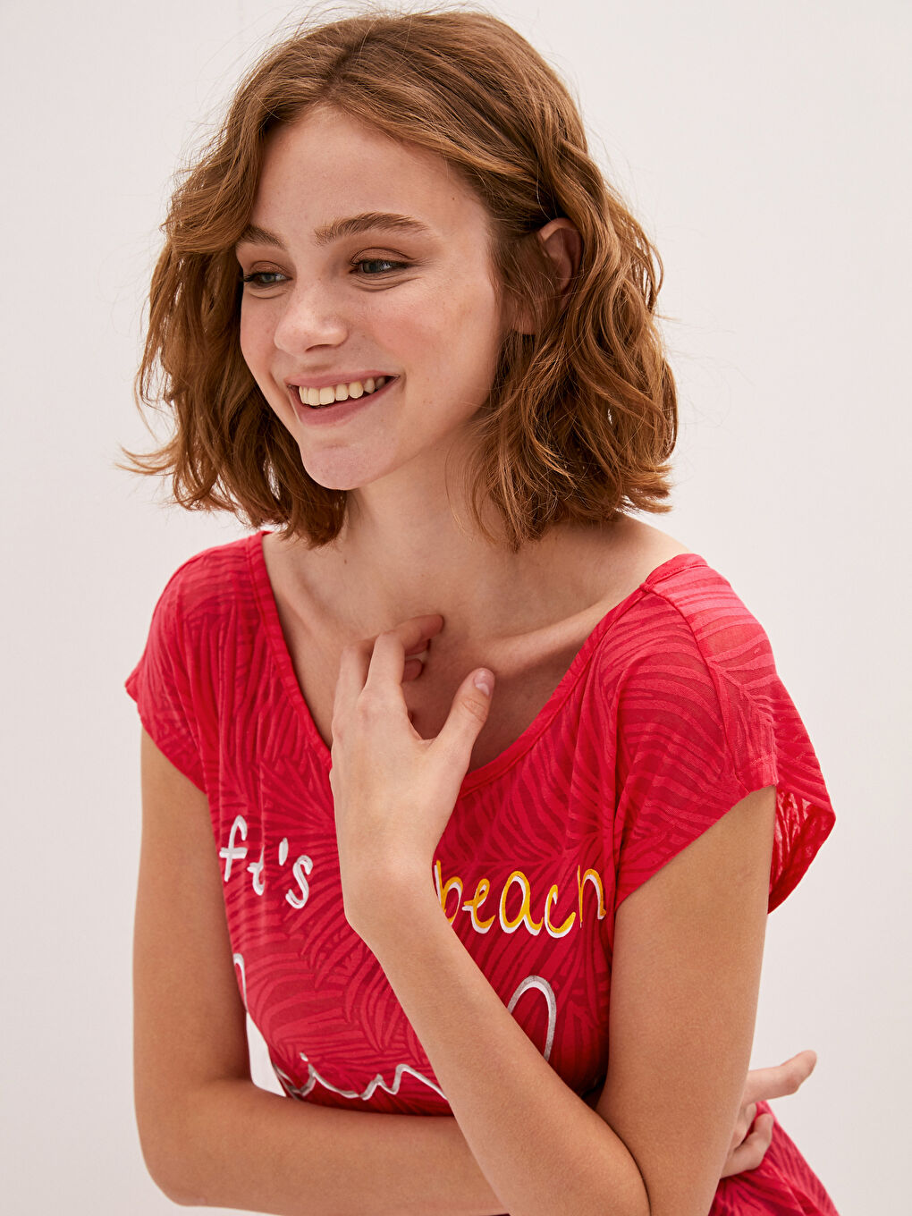 Fuşya Kayık Yaka Kadın Plaj Elbisesi-1