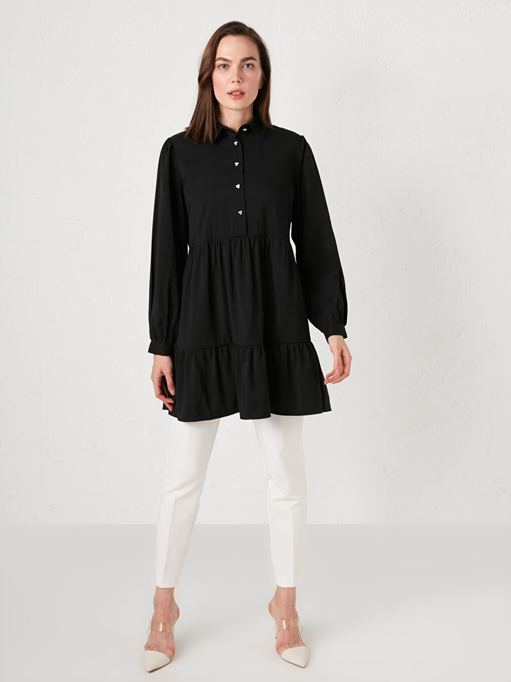 تونيك قميص نسائي بأكمام طويلة وتفاصيل كشكش-1