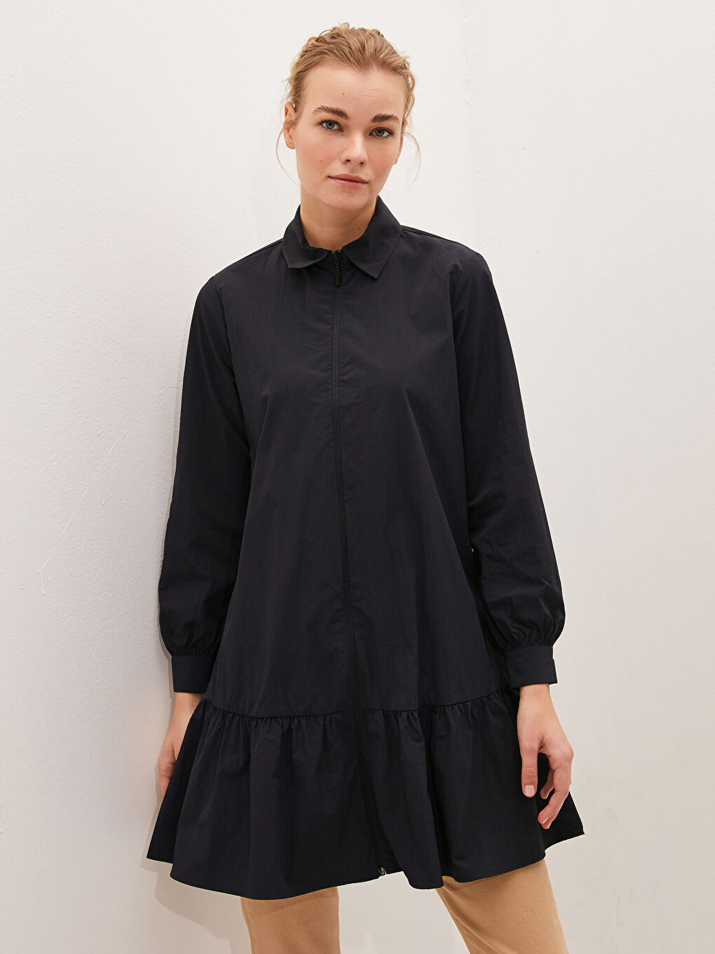 Tunique Chemise Unie à Manches Longues pour Femmes