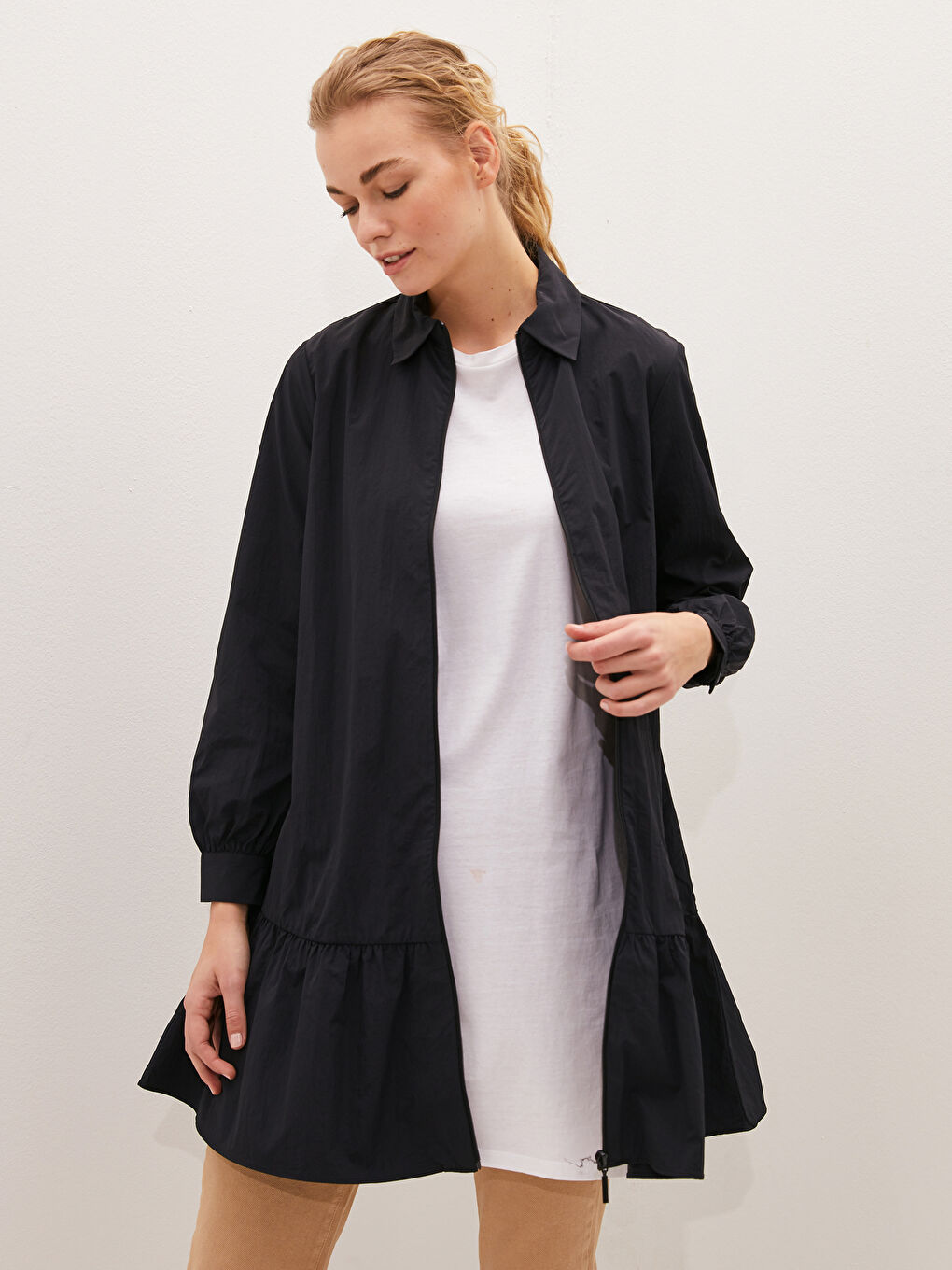 Tunique Chemise Unie à Manches Longues pour Femmes-2