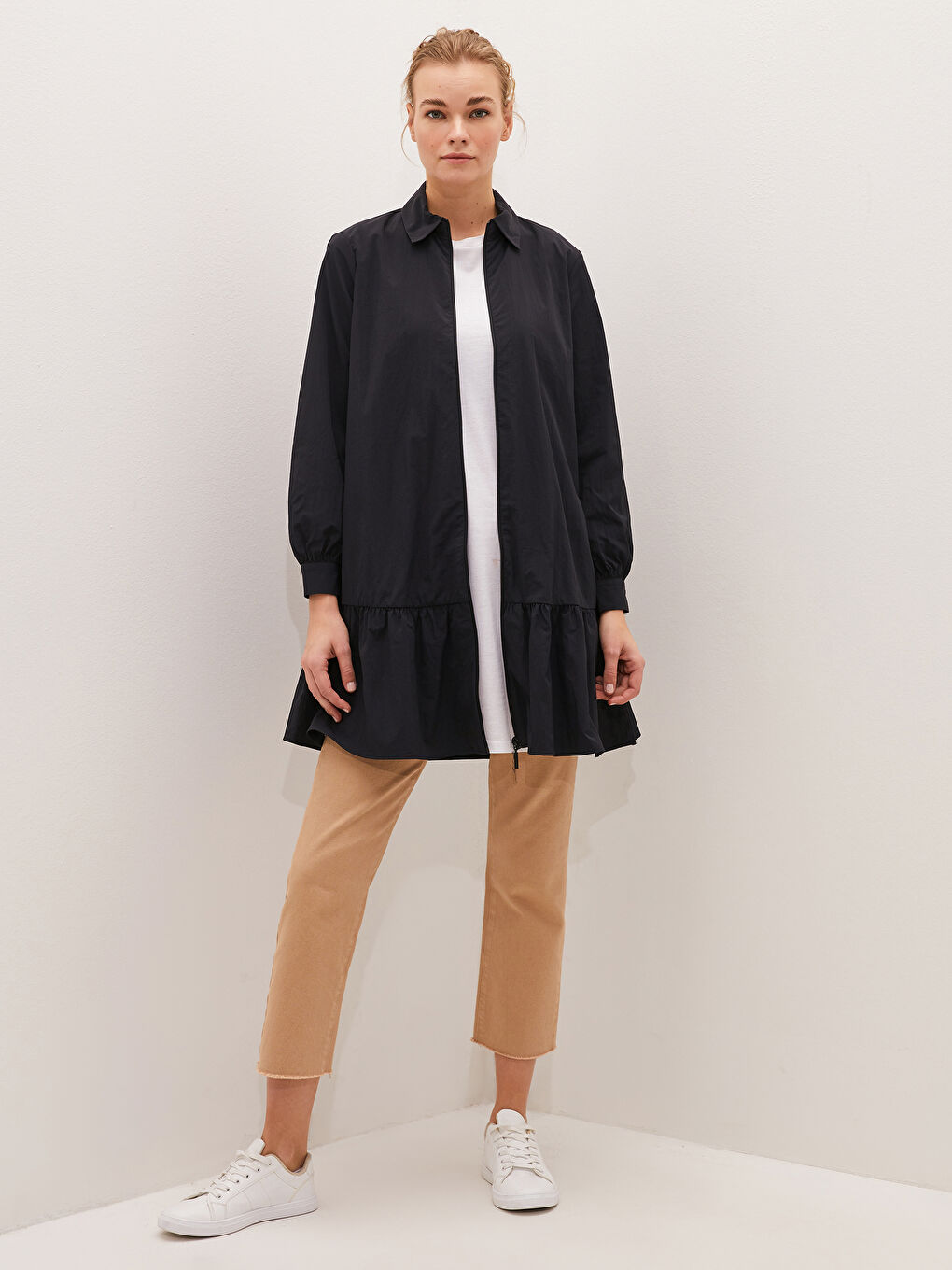 Tunique Chemise Unie à Manches Longues pour Femmes-3