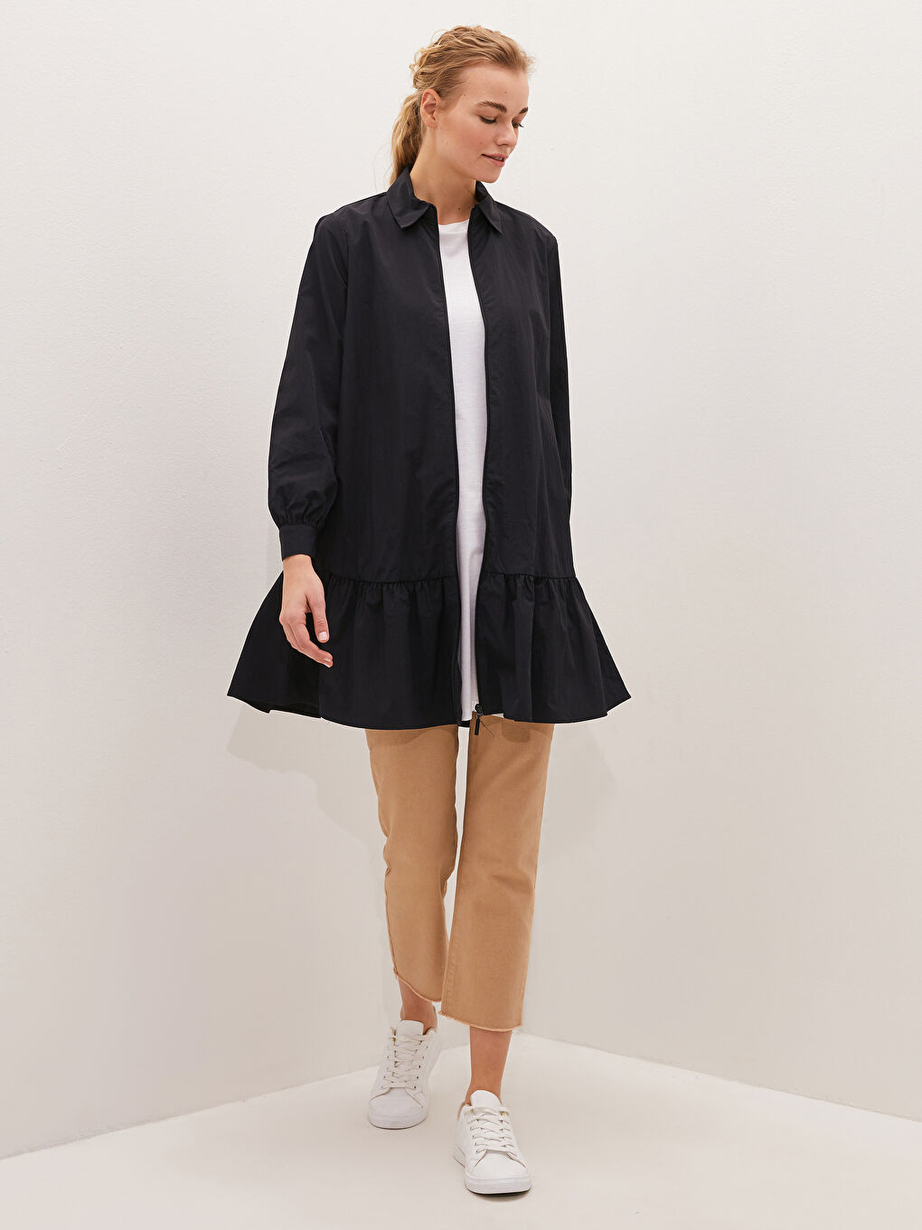 Tunique Chemise Unie à Manches Longues pour Femmes-4