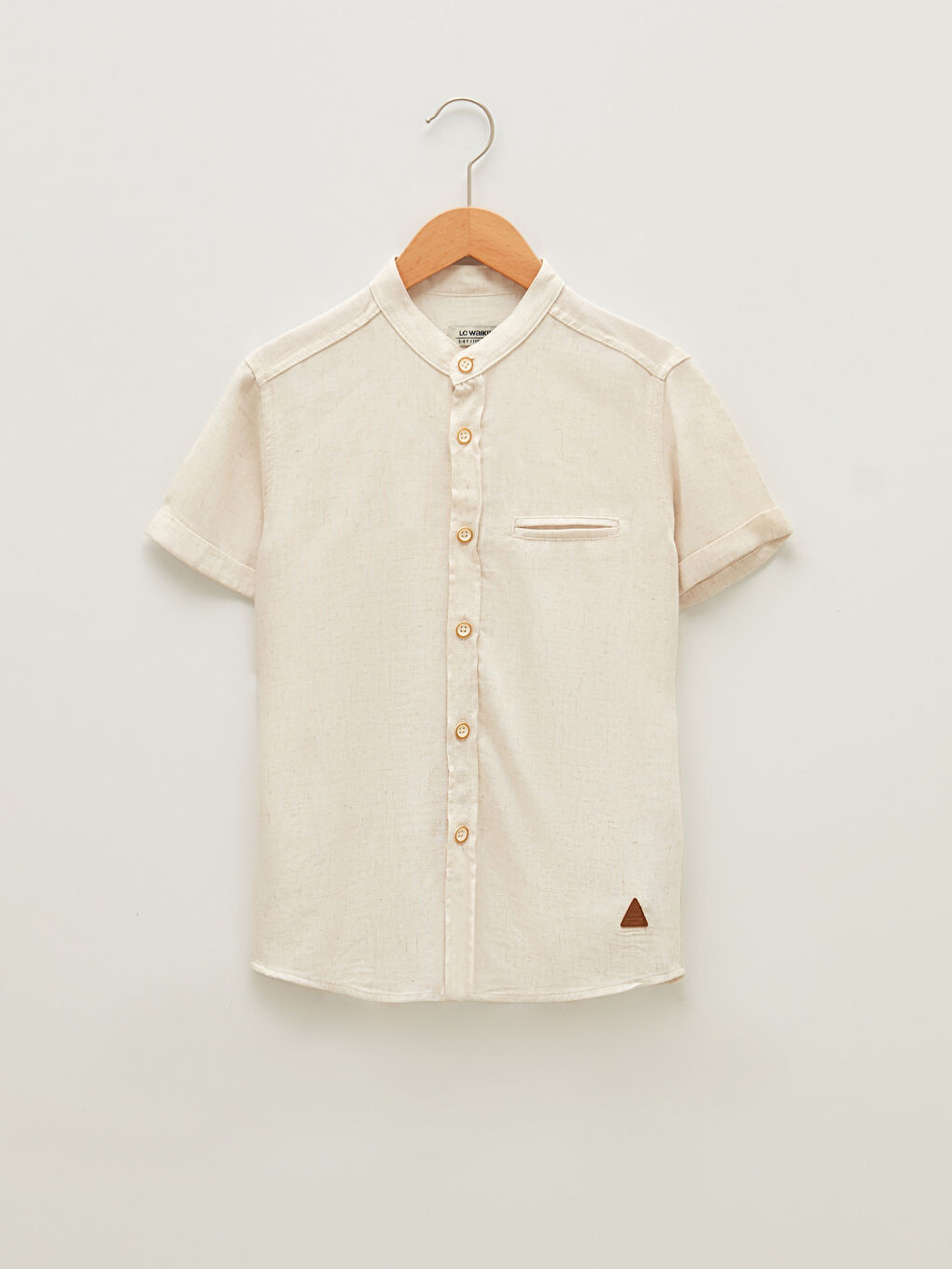 Grandad Collar Basic Short Sleeve Poplin Boy Shirt