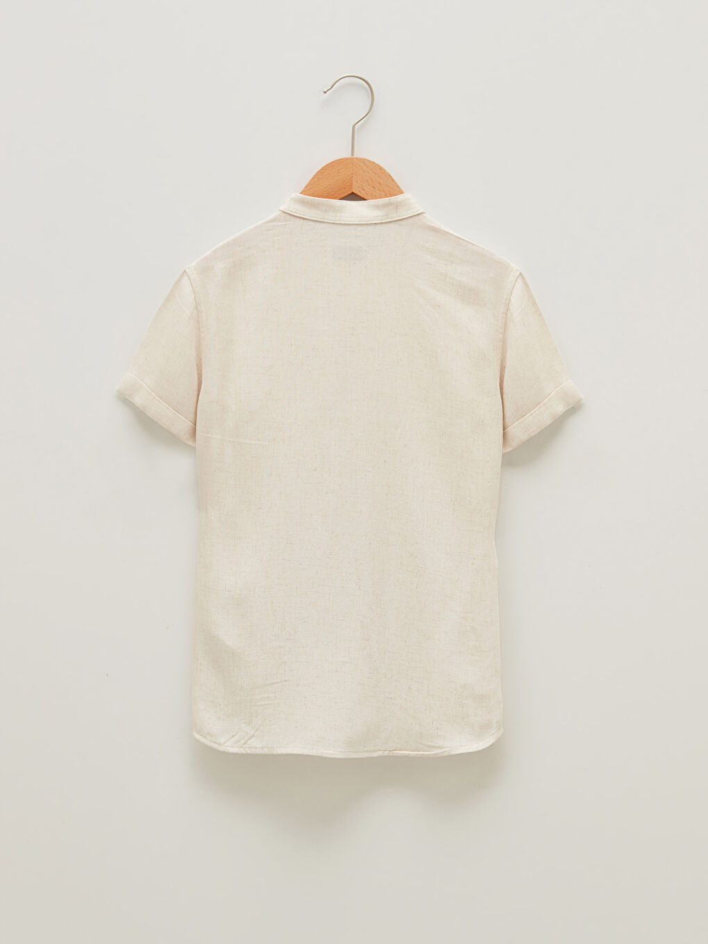 Grandad Collar Basic Short Sleeve Poplin Boy Shirt-1