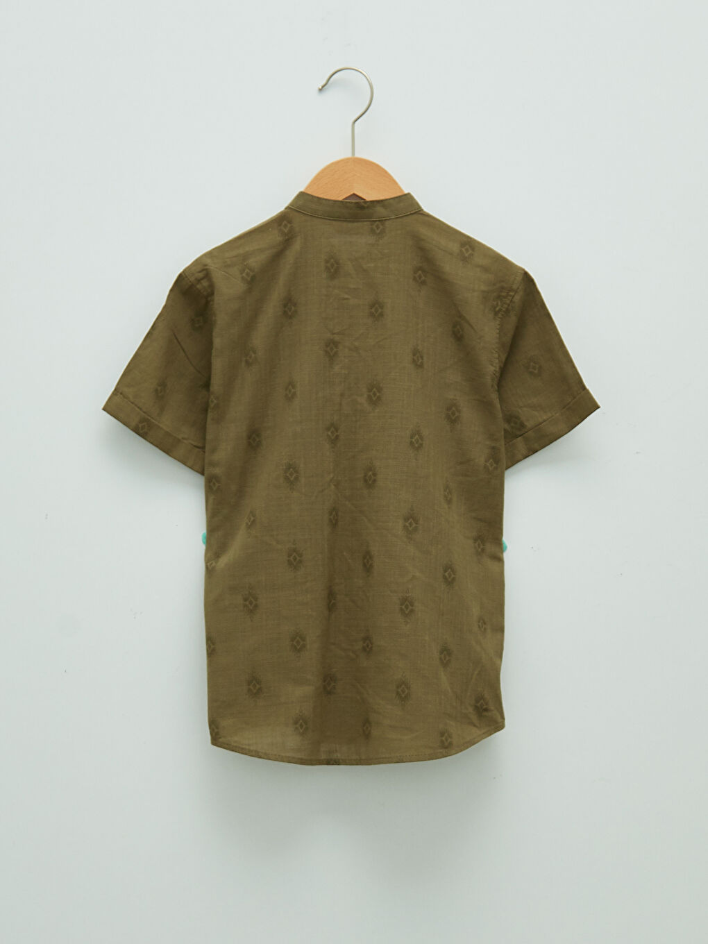 Grandad Collar Patterned Short Sleeve Poplin Boy's Shirt-1