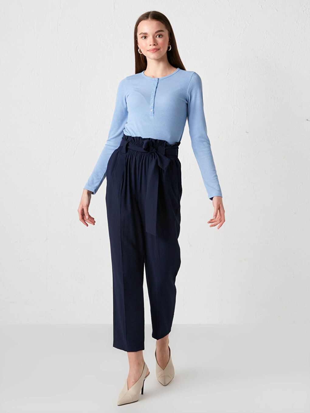 Elastic Waist High Waist Women's Trousers-4