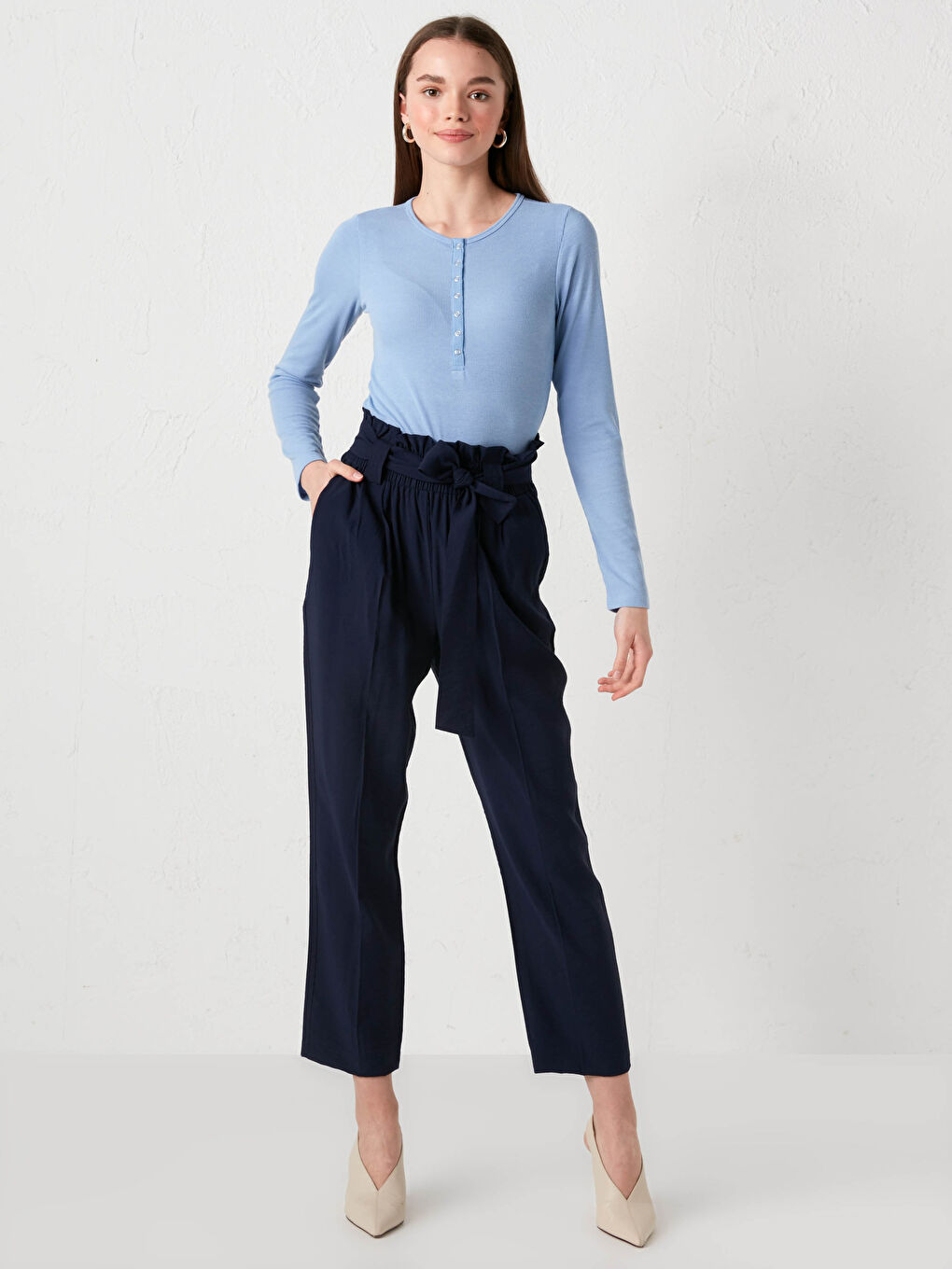 Elastic Waist High Waist Women's Trousers-7