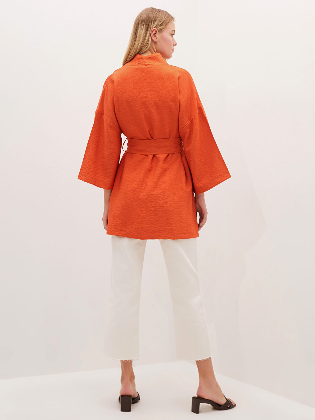 Shawl Collar Tie Detailed Women's Kimono-1