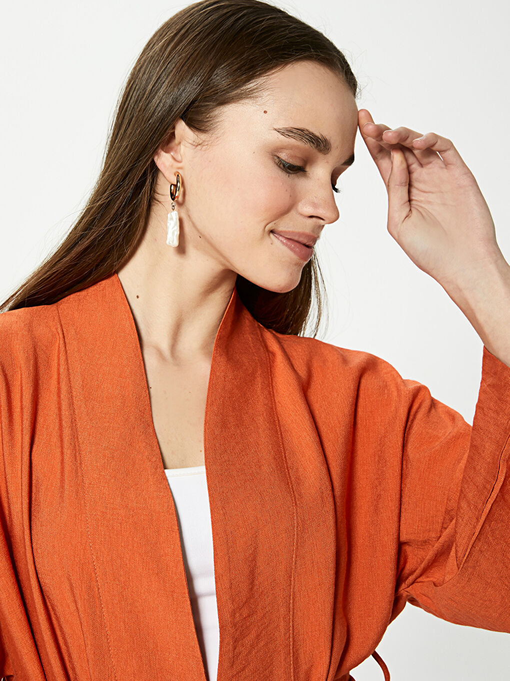 Shawl Collar Tie Detailed Women's Kimono-4