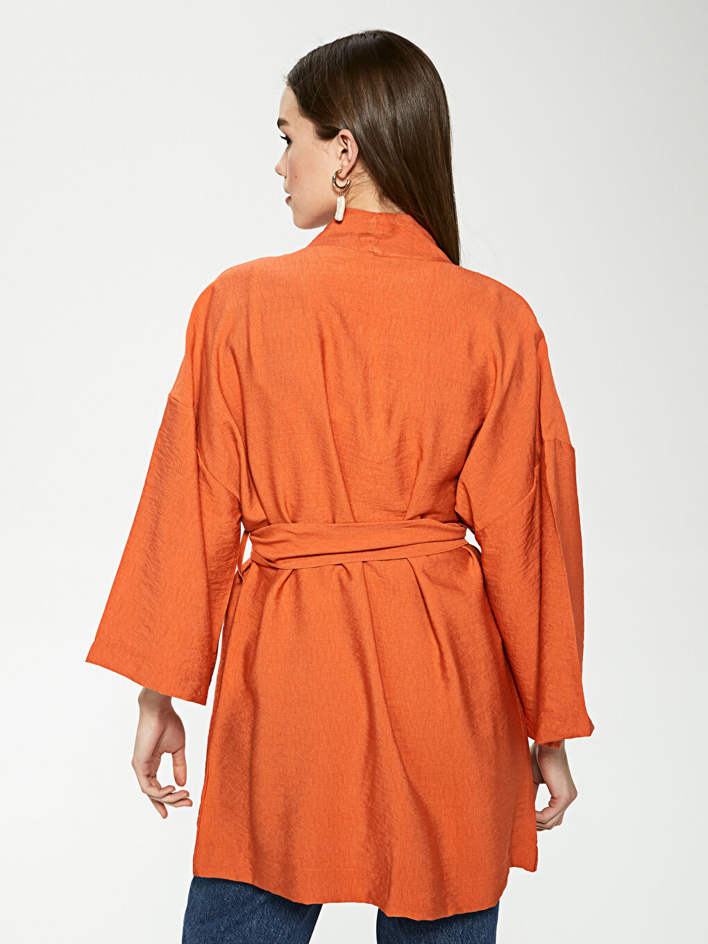 Shawl Collar Tie Detailed Women's Kimono-5