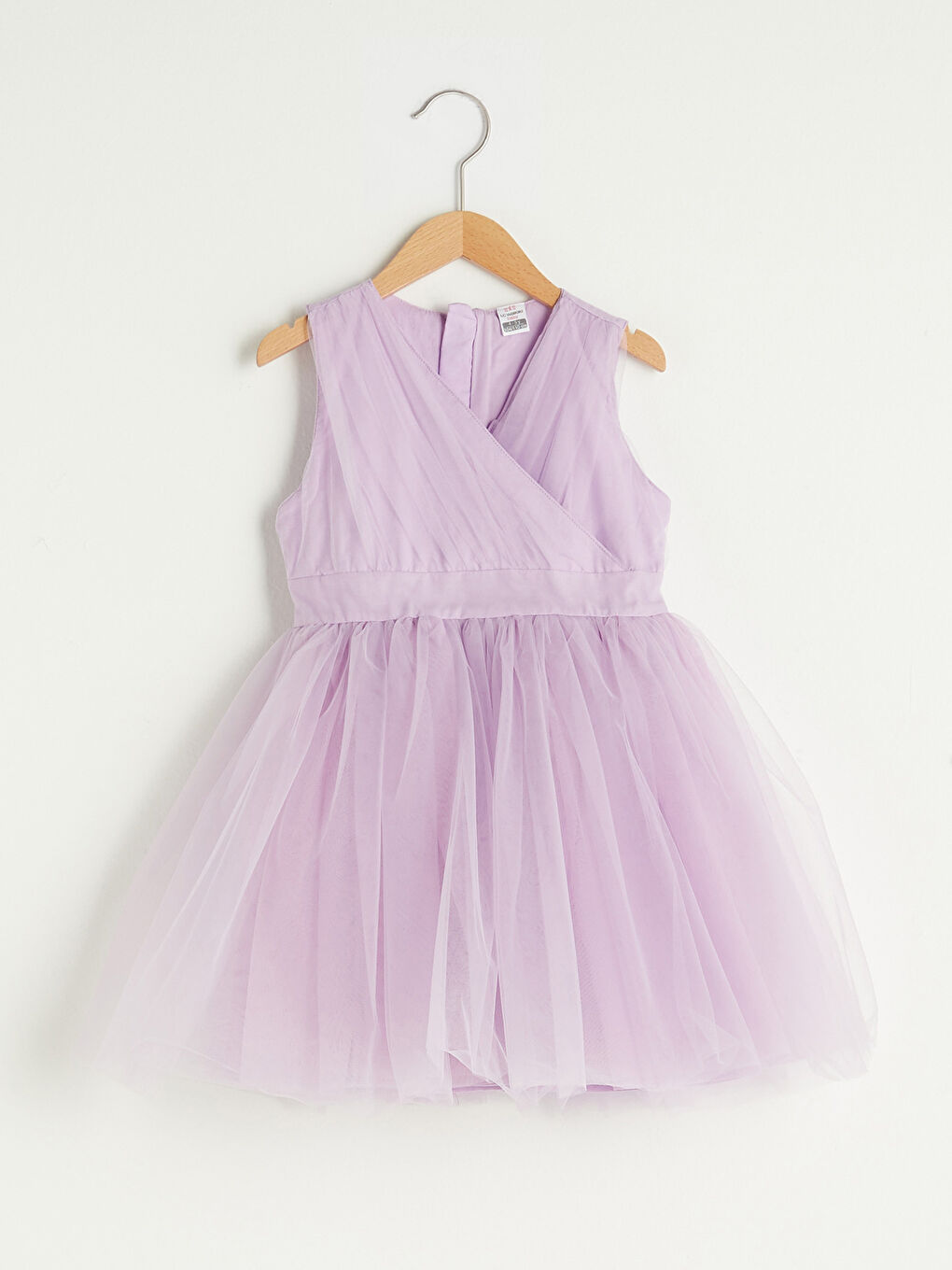 Lila V Yaka Basic Tül Detaylı Kız Bebek Elbise
