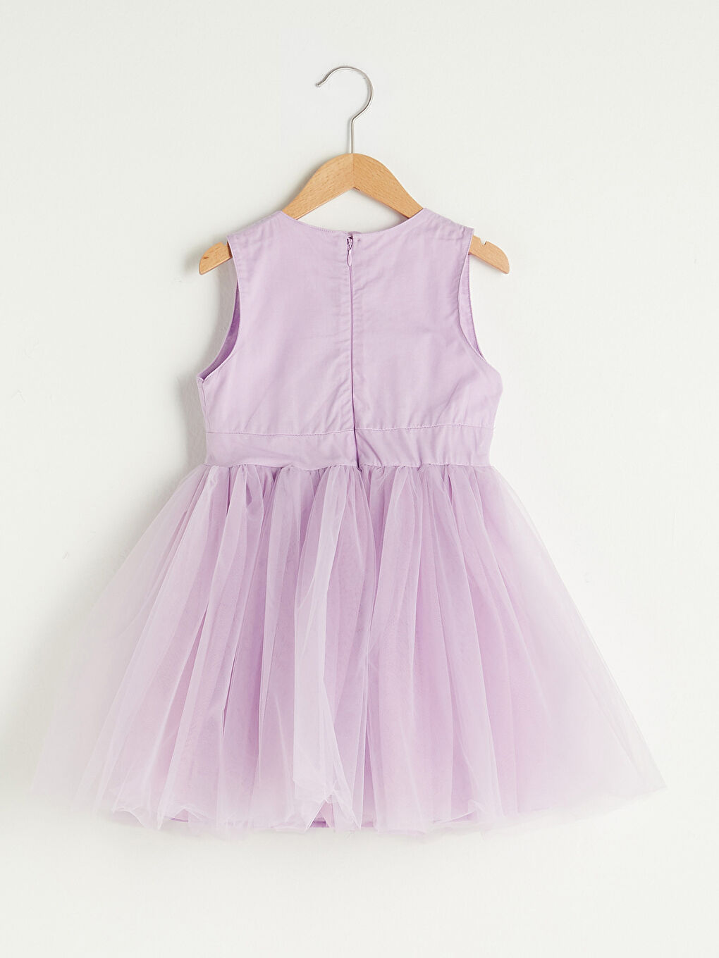Lila V Yaka Basic Tül Detaylı Kız Bebek Elbise-1