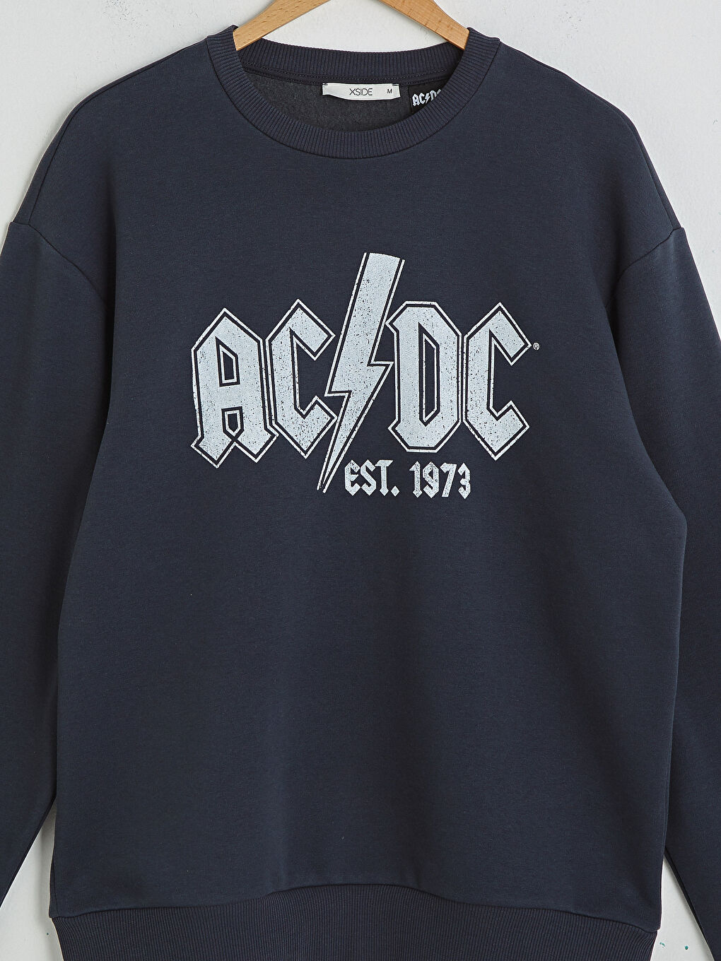 Antrasit Bisiklet Yaka Uzun Kollu AC/DC Baskılı Erkek Sweatshirt-8