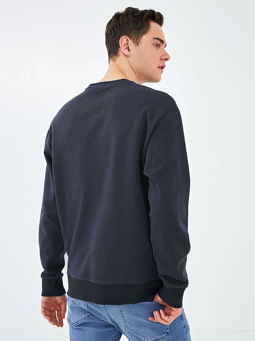 Antrasit Bisiklet Yaka Uzun Kollu AC/DC Baskılı Erkek Sweatshirt-4