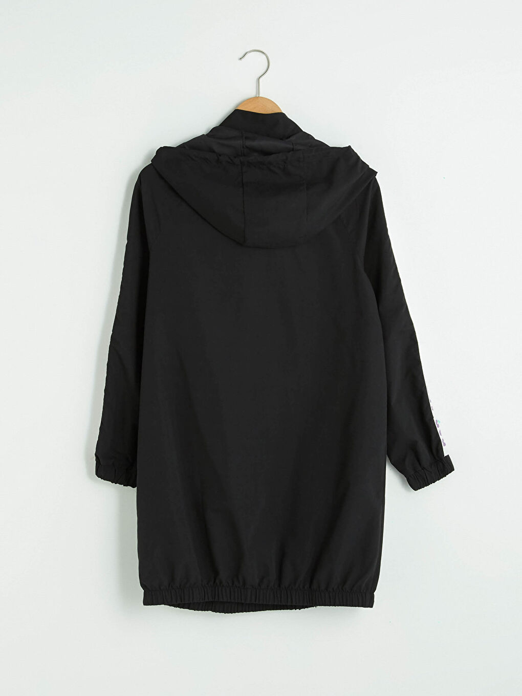 Siyah Kapüşon Yaka Şerit Yazı Baskılı Uzun Kollu Kadın Tunik-6