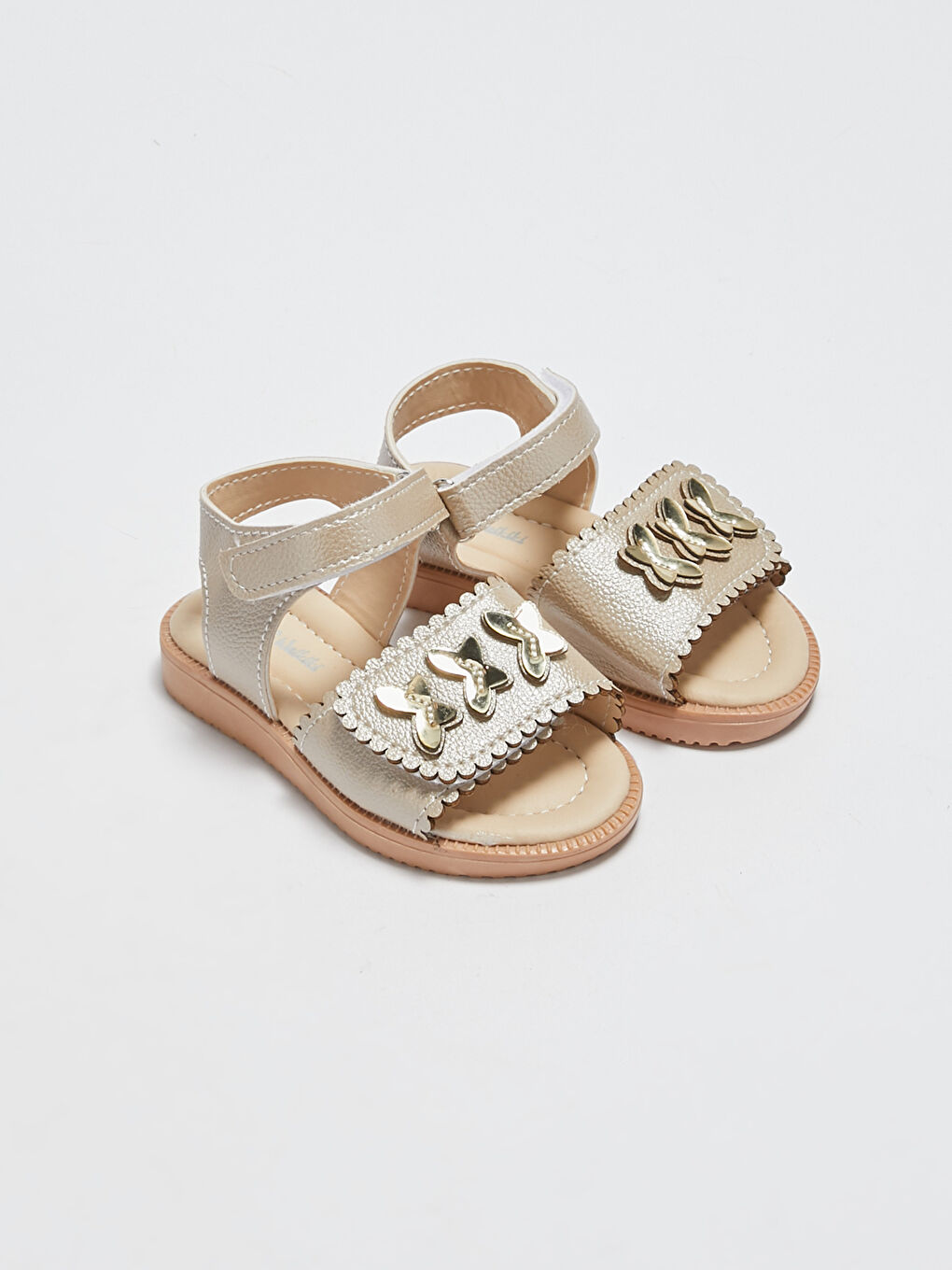 Sarı Deri Görünümlü Cırt Cırtlı Kız Bebek Sandalet