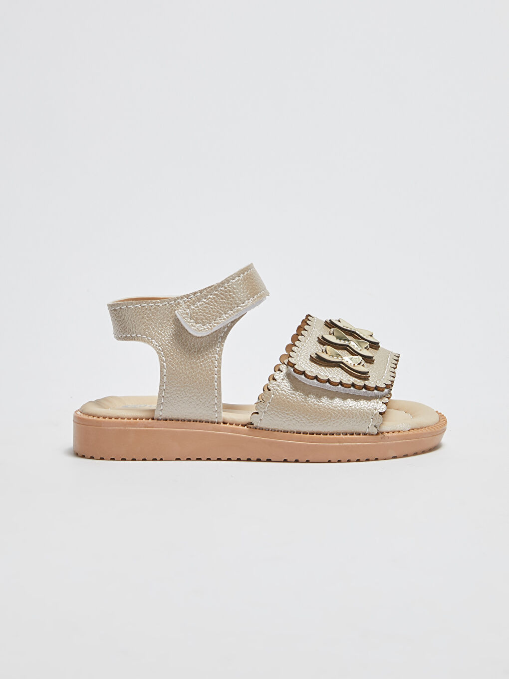 Sarı Deri Görünümlü Cırt Cırtlı Kız Bebek Sandalet-1