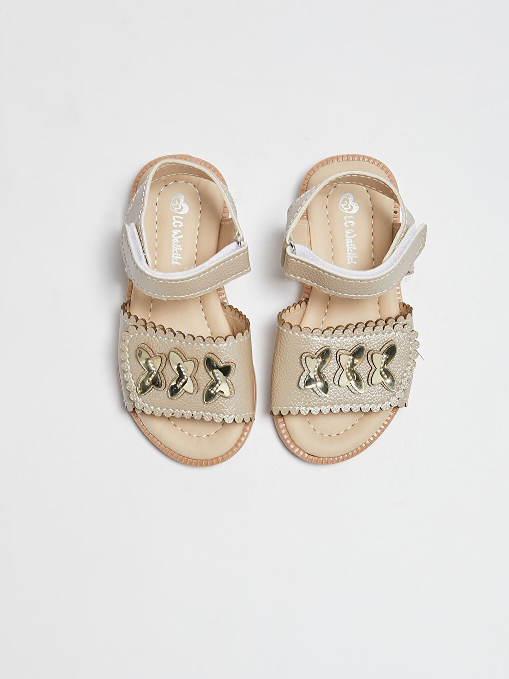 Sarı Deri Görünümlü Cırt Cırtlı Kız Bebek Sandalet-4