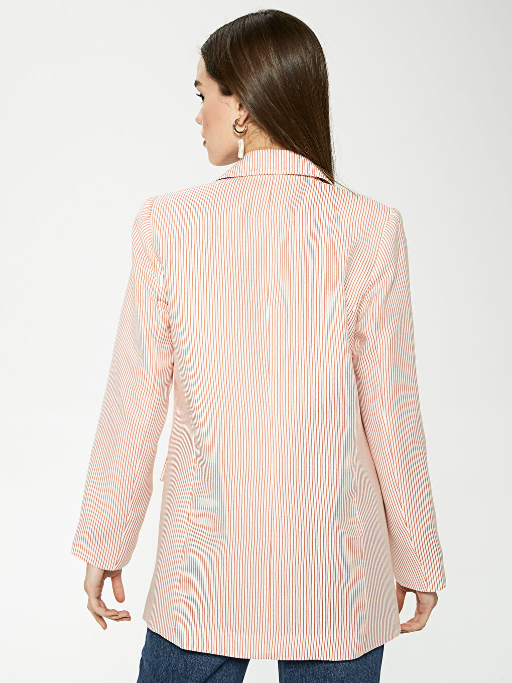 Женский полосатый пиджак с длинным рукавом и застежкой на пуговицы-4