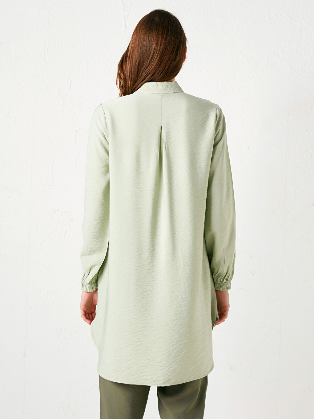 Women's Tunic With Shirt Collar Zipper Detailed Long Sleeve-4