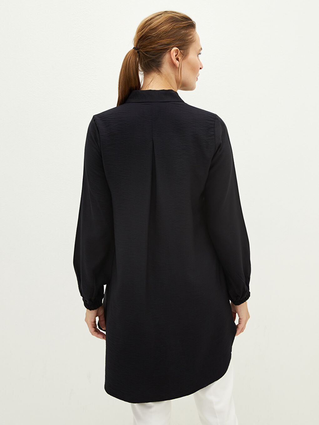 Women's Tunic With Shirt Collar Zipper Detailed Long Sleeve-5