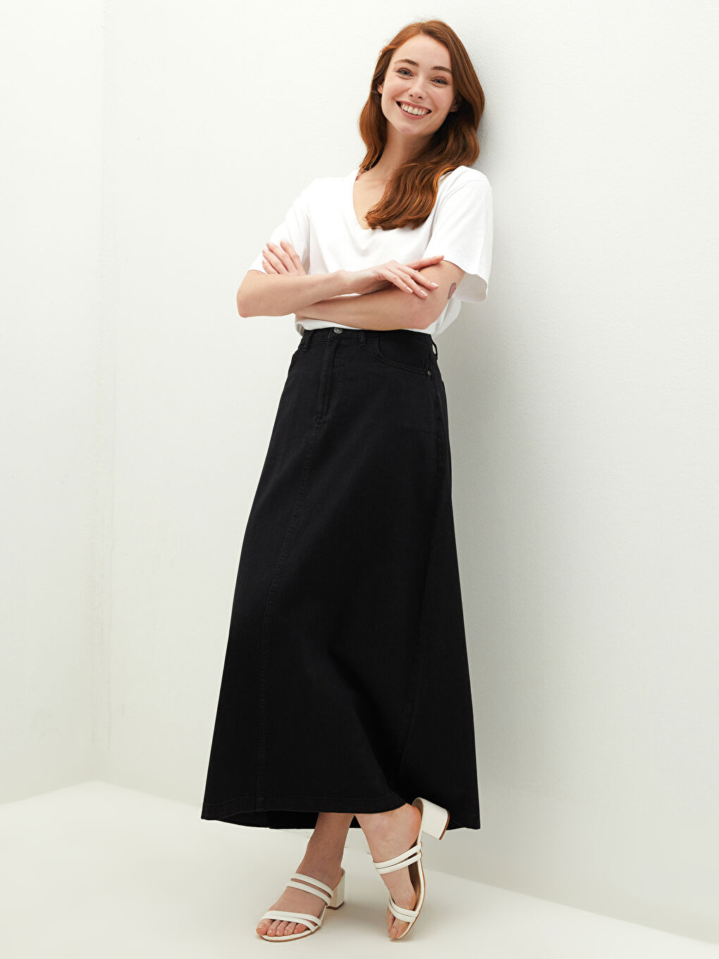 Women's Pocket Detailed Straight Jean Skirt -S1ER08Z8-J0F