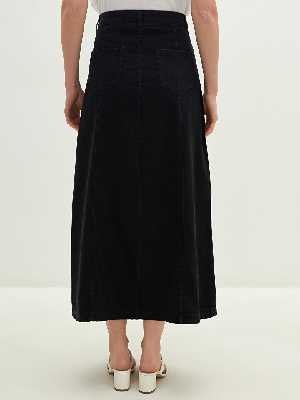 Women's Pocket Detailed Straight Jean Skirt-2