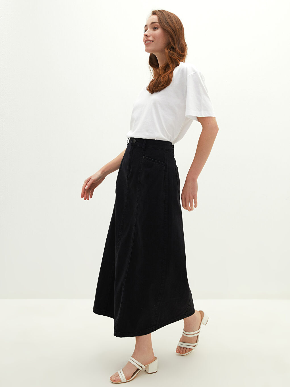 Women's Pocket Detailed Straight Jean Skirt-3