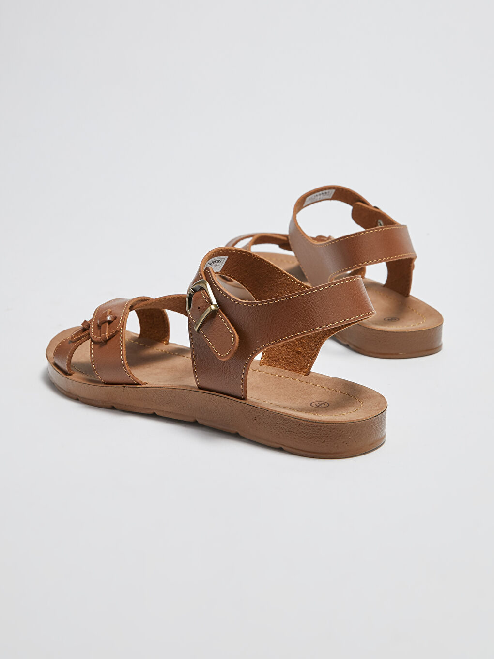 Kahverengi Çapraz Bantlı Deri Görünümlü Kadın Sandalet-4