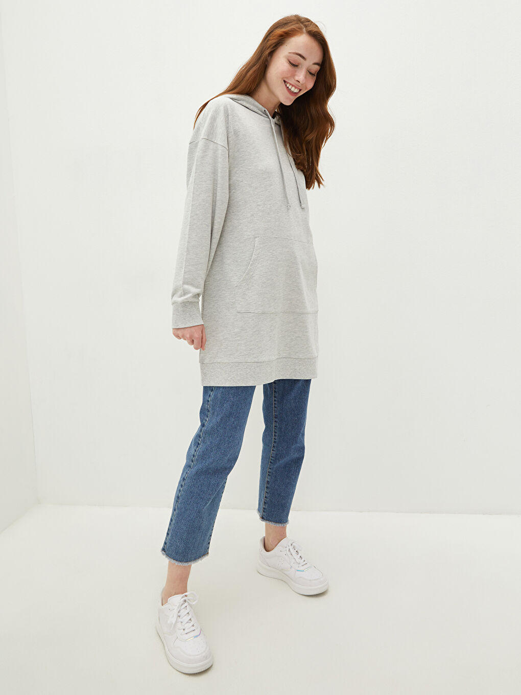 Hooded Collar Straight Long Sleeve Women's Sweatshirt Tunic -S1ER57Z8-F8Y