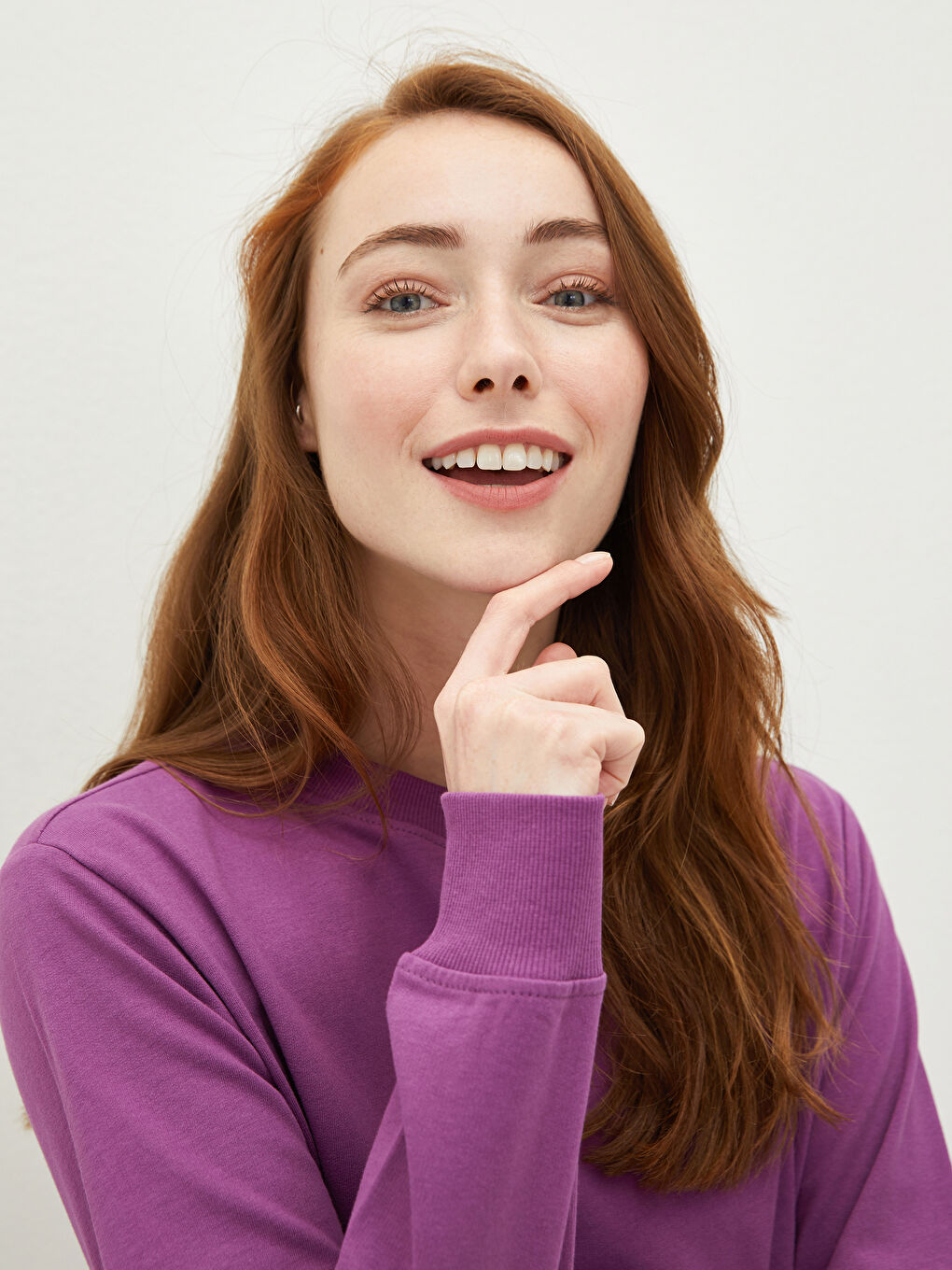 Crew Neck Plain Long Sleeve Women's Sweatshirt Tunic -S1ER59Z8-Q9Q